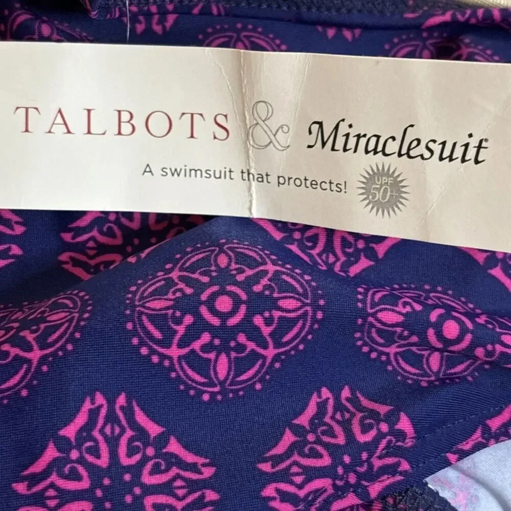 Talbots Miraclesuit High Rise Fold Over Bikini Bottom Estilo Blue Magenta Size 8